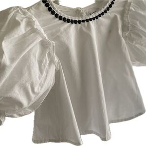 Toddler Girl White Puff Sleeve Top with Black Trim Size 3T